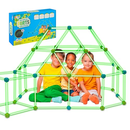 Joya Creative Fort-Bausatz, der im Dunkeln leuchtet | 130 Teile | Bauen Sie Ihre eigene Festung | Höhlen und Zelt bauen Set für Kinder | Festungsbausatz | Steckstababbaukasten | Konstruktionsspielzeug von Joya Creative