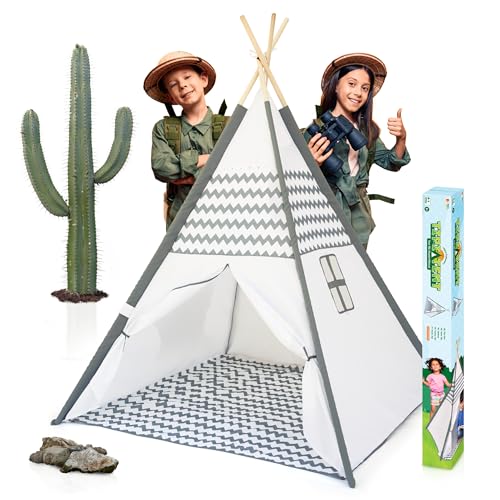 Joya Creative Indianer Tipi Zelt für Kinder – Abenteuerliches Spielzelt mit Zickzack-Muster – Robustes Tipi für Drinnen und Draußen – Einfacher Aufbau für Fantasievolles Spielen von Joya Creative