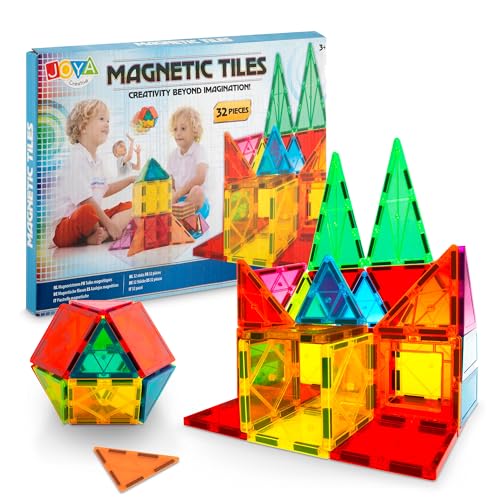 Joya Creative Magnetische Bausteine – 32-teiliges Magnet Spielzeug Set für Kinder ab 3 Jahren – Kreatives Bauspiel für endlosen Spielspaß | Nachhaltige Magnet Tiles in praktischer Aufbewahrungsbox von Joya Creative