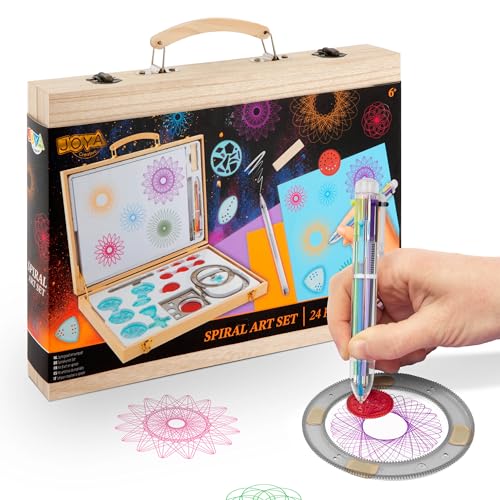 Joya Creative Spiral Art Set für Kinder – 24-teiliges Spirographie-Set in Deluxe-Holzetui – Kreatives Zeichen- und Malset – Spiral Designer für Kinder – Mandala Maker – Zeichenset von Joya Creative