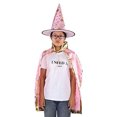 Joyance Kids Witch Wizard Cloak Hat Set Shinng Stars Pattern for Halloween Cosplay Pink von Joyance