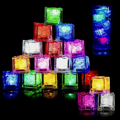 18 Stück LED Eiswürfel für Getränke, Leuchtende Eiswürfel, LED Eiswürfel Lichter, Beleuchtete Eiswürfel, Baby Badespielzeug, Light Up Wasserspielzeug für Festival Hochzeit Party Bar Dekoration von Joycabin