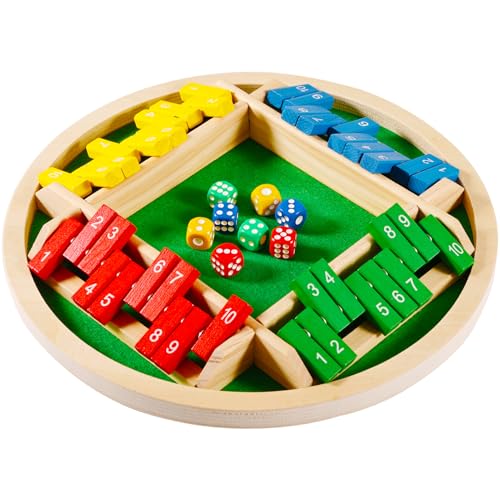 4 Spieler Shut The Box Spiel,Klassisches Würfelspiel,Holz Brettspiel,Reisespiel,Holzbrett Zahlenspiel,Mathespiele Spiel für Kinder und Erwachsene Familien Partyspiel Urlaub Unterhaltsames Brettspiele von Joycabin