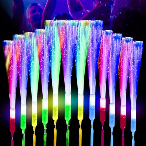 Joycabin 12 Stück LED Bunte Leuchtstäbe Glasfaser, Knicklichter, Leuchtwedel Party Set mit 3 Lichtmodi Multicolor Licht, LED Leuchtstab für Kinder Weihnachten Karneval Hochzeiten Konzerte Club von Joycabin