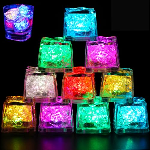 Joycabin 12 Stück LED Eiswürfel für Getränke, Leuchtende Eiswürfel, LED Eiswürfel Lichter, Beleuchtete Eiswürfel,Baby Badespielzeug, Light Up Wasserspielzeug für Festival Hochzeit Party Bar Dekoration von Joycabin