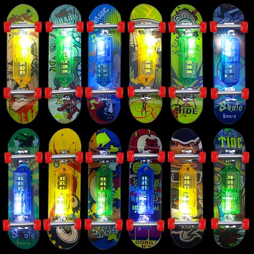 Joycabin 12 Stück LED Finger Skateboard, Finger Skateboard Leuchtspielzeug Kinder, Mini Fingerskateboards Set, Leuchtendes Skateboard Spielzeug für Kinder Partytütenfüller, Kindergeburtstag Geschenke von Joycabin