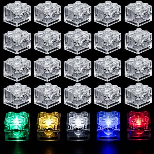 Joycabin 15 Stück Leuchtende Bausteine, 2x2 LED Leuchtsteine, Transparent Bausteine Lampe, Bausteinteile Set Spielzeug, Kompatibel mit Allen Großen Marken von Bausteinen von Joycabin