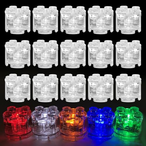 Joycabin 15 Stück Leuchtende Bausteine, 2x2 LED Leuchtsteine, Transparent Runde Bausteine Lampe, Bausteinteile Set Spielzeug, Kompatibel mit Allen Großen Marken von Bausteinen von Joycabin