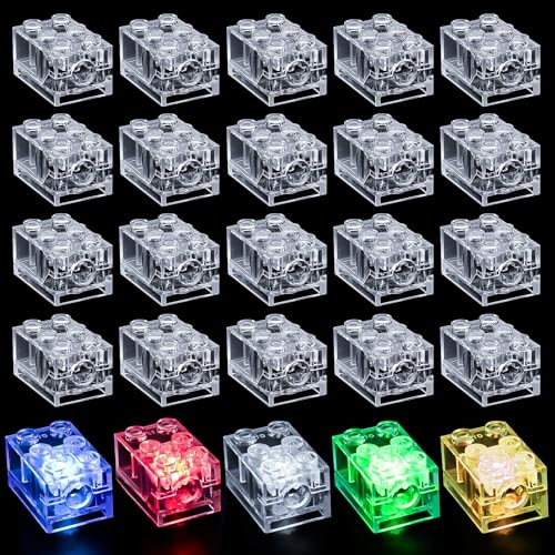 Joycabin 15 Stück Leuchtende Bausteine, 2x3 LED Leuchtsteine, Transparent Bausteine Lampe, Bausteinteile Set Spielzeug, Kompatibel mit Allen Großen Marken von Bausteinen von Joycabin