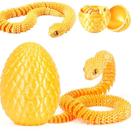 Joycabin 3D Gedruckte Schlange Spielzeug, Ostern 3D Gedrucktes Drachenei Schlangeneier, Easter Schlangeneier, 3D Gedruckte Tiere Spielzeug für Kinder Geschenke Schreibtisch Wohnkultur (Gold) von Joycabin