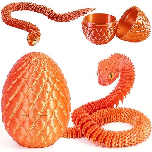 Joycabin 3D Gedruckte Schlange Spielzeug, Ostern 3D Gedrucktes Drachenei Schlangeneier, Easter Schlangeneier, 3D Gedruckte Tiere Spielzeug für Kinder Geschenke Schreibtisch Wohnkultur (Rot Gold) von Joycabin