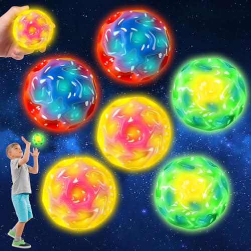 Joycabin 6 Stück Leuchtend Hüpfball,LED Beleuchtung Moon Ball,Sprünge Gummiball,Galaxy Ball,Flummies für Kinder,Space Ball EIN Knallendes Geräusch Machen Bouncing Ball für Kinder und Erwachsene von Joycabin