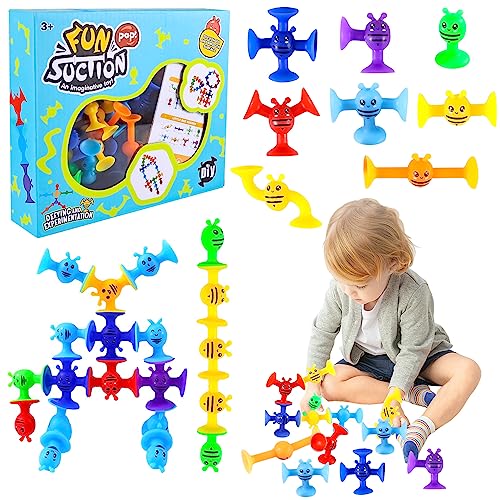 Joycabin 76 Stück Saugnapf Spielzeug, Badewannenspielzeug, Montessori Spielzeug ab 3 4 5 6 7 Jahre, Autismus Sensorik Weiche Silikonbausteine Saugspielzeug für Kinder Baby Pädagogisches Spielzeug von Joycabin