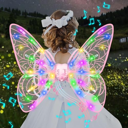 Joycabin Elektrische Feenflügel mit LED Lights,Feenflügel Schmetterlingsflügel mit Musik, Leuchtende Flügel für Kinder, Mädchen,Frauen,Halloween,Weihnachten,Funkelnde Engelsflügel,Partygeschenk (Rosa) von Joycabin