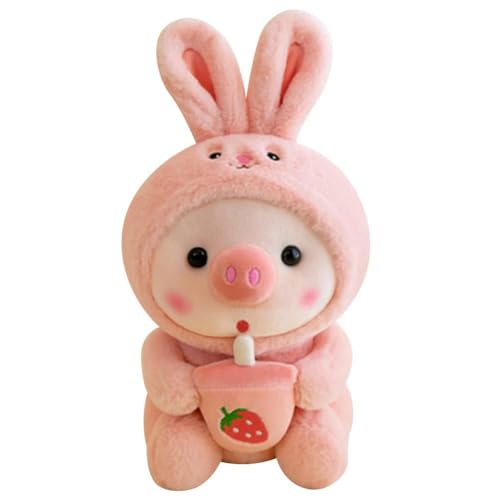 25cm Plüschtier Schwein Stofftier Kuscheltier, Kawaii Plüschkissen Gefüllte Kuscheltier Pinguin Frosch Schwein Kuscheltier mit Milchtee Tasse Tier Weiche Puppe Geschenk für Kinder Jungen Mädchen von Joyes