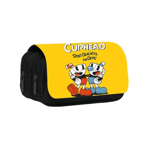 Cuphead Große Bleistifttasche Mit Zwei Fächern Cuphead Große Kapazität Federmäppchen Gedruckte Stifthalter Schulbriefpapier Für Mädchen Jungen (gelb) von Joyes