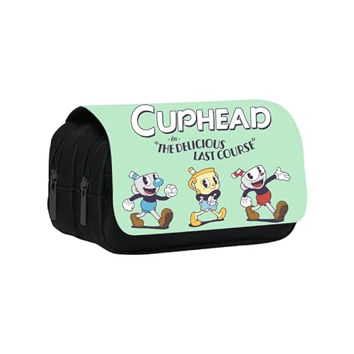 Cuphead Große Bleistifttasche Mit Zwei Fächern Cuphead Große Kapazität Federmäppchen Gedruckte Stifthalter Schulbriefpapier Für Mädchen Jungen (grün) von Joyes