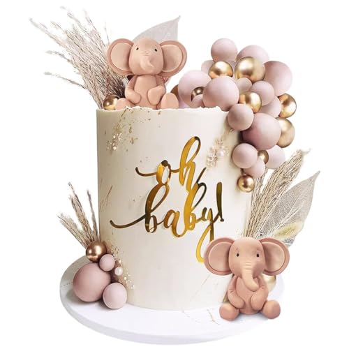 Elefanten Cake Topper 35 pcs Kuchendekoration Elefanten Cupcake Topper 3D-Elefanten Rosa Kuchen Deko Mädchen Kuchen Decorations für Babyparty Geburtstag Party Zubehör von Joyes