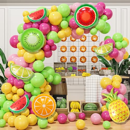 132Stück Tropische Luftballon Girlande Set Rosa Grün Gelb Latexballon Hawaii Frucht Themed Party Deko Ananas Wassermelone Kiwi Foil Ballon Kindergeburtstags Sommer Strand Pool Luau Party Supplies von JoyeuVie