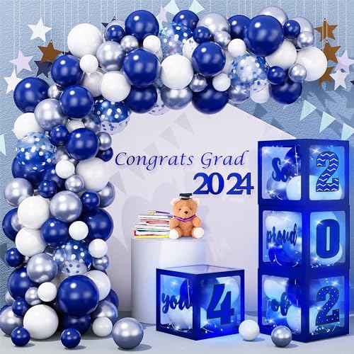 139Stück Gradution Abschluss Luftballons 2024 Party Dekotaitons mit Lichterketten Boxen Blau Silber Luftballons Girlande für 2024 Graduation Abschluss Party Dekorations von JoyeuVie