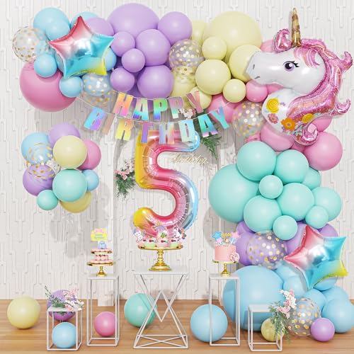 5 Einhorn Luftballons Girlande Kit 120Stück Geburtstags Party Deko für Junge Mädchen Macaron 6 Einhorn Foil Ballons Macaron Pastel Confetti Latexballons für Geburtstagsdekoration von JoyeuVie