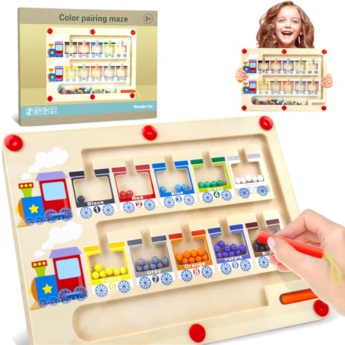 Magnetspiel Labyrinth Montessori Spielzeug ab 2 3 4 5 Jahre Kinderspielzeug Busy Board Holz Feinmotorikspielzeug Farben Lernen Sortierspiel Geschenk Mädchen Junge von JoyeuVie