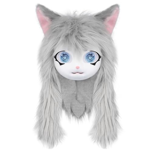 Joygoodta Pelziger Kopf süßer Plüschfell -Kopf - mit großen Augen, Ohren und langem Haar pelziges Kostüm für Halloween Maskerade Cosplay Party, Grau Joygoodta Pelziger Kopf süßer Plüschfell -Kopf - mit großen Augen, Ohren und langem Haar pelziges Kostüm für Halloween Maskerade Cosplay Party, Grau von Joygoodta