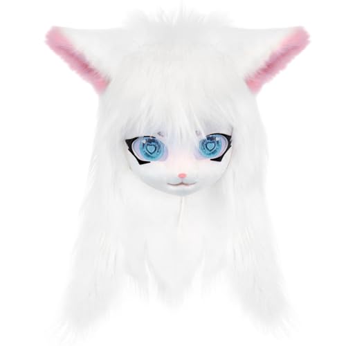 Joygoodta Pelziger Kopf süßer Plüschfell -Kopf - mit großen Augen, Ohren und langem Haar pelziges Kostüm für Halloween Maskerade Cosplay Party, weiß Joygoodta Pelziger Kopf süßer Plüschfell -Kopf - mit großen Augen, Ohren und langem Haar pelziges Kostüm für Halloween Maskerade Cosplay Party, weiß von Joygoodta
