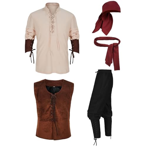 Joygoodta Piratenkostüm Männer 5pcs/Set erwachsene Renaissance -Kostüm -Männer gehören Weste Hemdhosen Kopftuchgürtel für Cosplay Carnival Bühne Performance Halloween, L. Joygoodta Piratenkostüm Männer 5pcs/Set erwachsene Renaissance -Kostüm -Männer gehören Weste Hemdhosen Kopftuchgürtel für Cosplay Carnival Bühne Performance Halloween, L. von Joygoodta