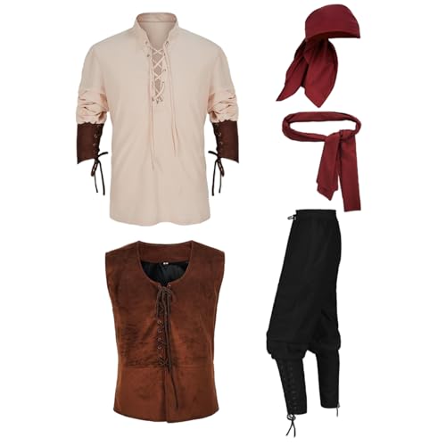 Joygoodta Piratenkostüm Männer 5pcs/Set erwachsene Renaissance -Kostüm -Männer gehören Weste Hemdhosen Kopftuchgürtel für Cosplay Carnival Bühne Performance Halloween, m Joygoodta Piratenkostüm Männer 5pcs/Set erwachsene Renaissance -Kostüm -Männer gehören Weste Hemdhosen Kopftuchgürtel für Cosplay Carnival Bühne Performance Halloween, m von Joygoodta