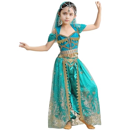 Joygoodta Prinzessin Jasmine Kostüm für Mädchen 3PCS/Set Elegant Jasmine Kostüm mit für Halloween-Cosplay-Party, 130-145 cm Joygoodta Prinzessin Jasmine Kostüm für Mädchen 3PCS/Set Elegant Jasmine Kostüm mit für Halloween-Cosplay-Party, 130-145 cm von Joygoodta