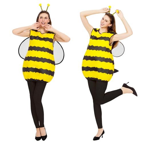 Joykindom Bienen Kostüm Damen - Bienenkostüm Erwachsene Karneval Kostüm mit Bienen Haarreif Flügel Kleid Hummel Kostüm Damen für Fasching Verkleidung L von Joykindom