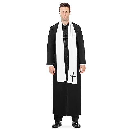 Joykindom Priester Kostüm Herren Halloween Kostüm Männer Schwarz Toga mit Schal Karneval Fasching Cosplay XL von Joykindom