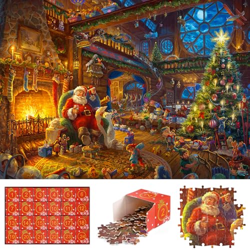 Joymaking Adventskalender 2024 Puzzle, Weihnachtspuzzle Countdown Puzzle Adventskalender, 1008 Teile Weihnachts Adventskalender Puzzle Erwachsene und Kinder, 24 Boxen Weihnachts Puzzles Geschenke von Joymaking