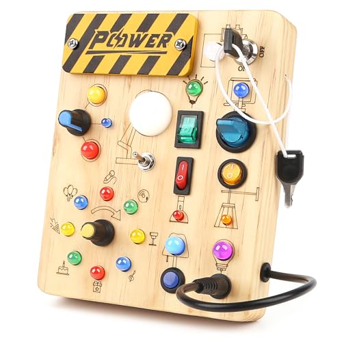 Joyreal Busy Board Baby Montessori Spielzeug ab 2 Jahr, Activity Board Motorikspielzeug mit 19 LED, Holzspielzeug Sensorik Spielzeug Lernspielzeug, Geschenk Jungen und Mädch ab 2 3 4 Jahr von Joyreal