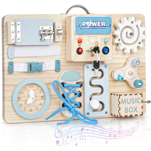 Joyreal LED Montessori Busy Board - Motorikbrett ab 18M+ Monate Activity Board Motorikboard Montessori Spielzeug Brett Motorikspielzeug Sensorik Board von Joyreal