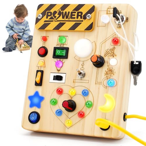 Joyreal Montessori Busy Board ab 2 Jahr, Montessori Spielzeug Activity Board Mit LED Lichtern und Schaltern, Motorikspielzeug Sensorik Spielzeug, Geschenk Jungen und Mädch ab 2 3 4 Jahr von Joyreal