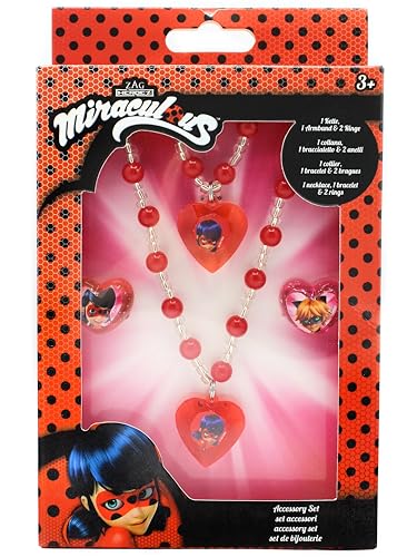 Joy Toy 65991 Miraculous Schmuckset: 1 Perlenarmband, 1 Perlenhalskette und 2 Ringe in Geschenkverpackung 12x4x18 cm von Joytoy