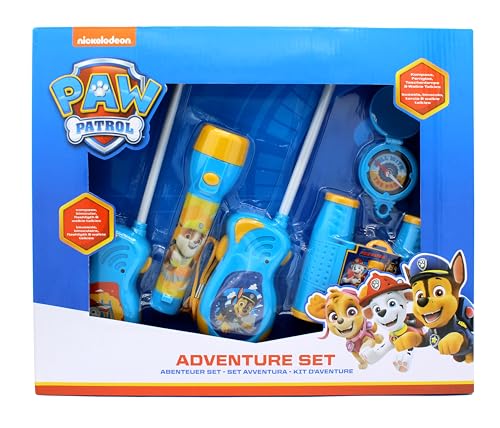 PAW Patrol Patrol Adventureset 5 TLG Walkie Talkies (Batterie 6X AA Nicht enthalten), Fernglas, Kompass und Taschenlampe (Batterie 2X AAA Nicht enthalten) in Geschenkpackung 38,6x5,5x28,7 cm bunt von Joytoy