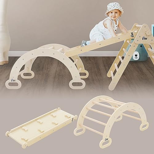 Joyz 2 in 1 Kletterbogen mit Rutsche, Natur, aus Holz, Regenbogenwippe mit Kletterrampe, nach Pikler Art, 2er Set Klettergerüst Indoor für Kinder ab 1 Jahr, Montessori Lernspielzeug Kletterspielzeug Joyz 2 in 1 Kletterbogen mit Rutsche, Natur, aus Holz, Regenbogenwippe mit Kletterrampe, nach Pikler Art, 2er Set Klettergerüst Indoor für Kinder ab 1 Jahr, Montessori Lernspielzeug Kletterspielzeug von Joyz
