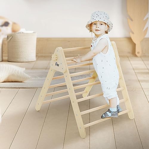 Joyz Kletterdreieck für Kinder ab 2 Jahre, Natur, Klettergerüst Indoor aus Massivholz, Pikler Dreieck, Montessori Spielzeug, Holzdreieck für Baby, Kletterleiter Kletterturm Klettergerät Spielgeräte von Joyz