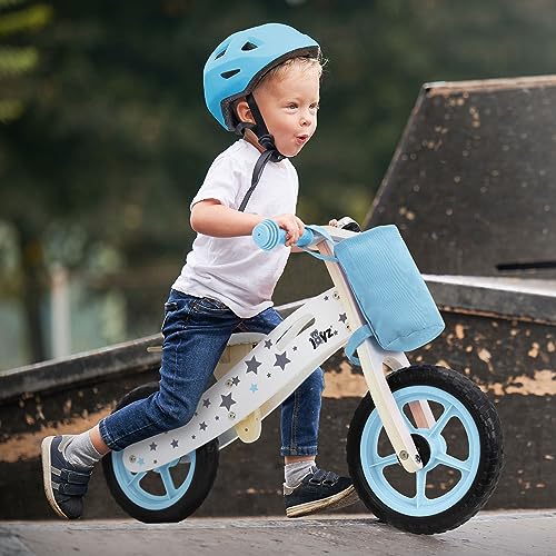 Joyz Laufrad aus Holz, Blau, Lauflernrad für Kinder ab 2 Jahren, Holzlaufrad mit verstellbarer Sitz, pannensicheren 11 Zoll-EVA-Räder, Kinderfahrrad Kinderlaufrad mit Stoffbeutel, Klingel & Tragegriff von Joyz