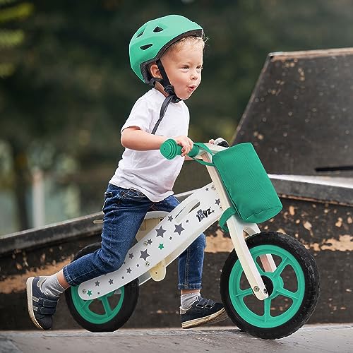 Joyz Laufrad aus Holz, Grün, Lauflernrad für Kinder ab 2 Jahren, Holzlaufrad mit verstellbarer Sitz, pannensicheren 11 Zoll-EVA-Räder, Kinderfahrrad Kinderlaufrad mit Stoffbeutel, Klingel & Tragegriff von Joyz