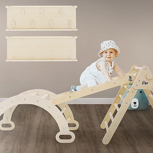 Joyz Rutsche für Kletterdreieck, Natur, Rutschbrett für Klettergerüst, Kletterrampe Holz mit 7 Griffen für Kletterbogen, Pikler Dreieck, Montessori Spielzeug, Holzrutsche Indoor für Kinder ab 2 Jahre von Joyz