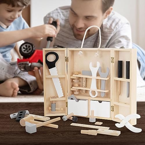 Joyz Werkzeugkasten für Kinder mit 8 Werkzeugen, Multifunktions-Werkzeugkoffer, Montessori Spielzeug ab 1 Jahr, Pädagogische Holzspielzeug, Kinderwerkzeug Set Werkzeugkiste Holzwerkzeug Geschenk von Joyz