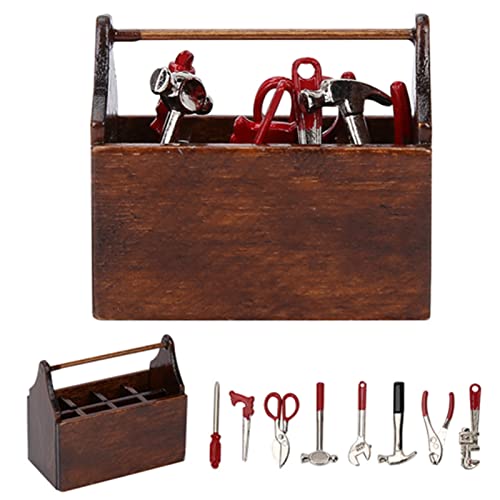 Puppenhaus-Werkzeugkasten, Miniatur-Holz-Werkzeugkasten Mini Baby Puppenhaus-Zubehör im Maßstab 1:12 mit 8-teiligem Metallwerkzeug-Set Multi-Tool-Modell-Puppen-Werkzeugkasten-Kit Puppenhaus-Werkzeugkasten, Miniatur-Holz-Werkzeugkasten Mini Baby Puppenhaus-Zubehör im Maßstab 1:12 mit 8-teiligem Metallwerkzeug-Set Multi-Tool-Modell-Puppen-Werkzeugkasten-Kit von Joyzan