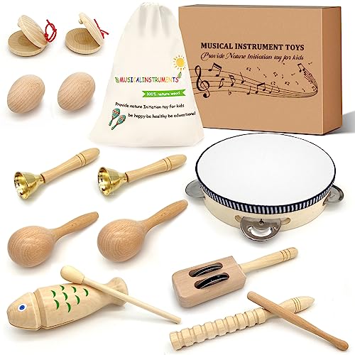 Jpnew Musikinstrumente Set für Kinder Musik Kinderspielzeug Holz Percussion Set mit Aufbewahrungstasche Holzspielzeug Babyspielzeug für Mädchen und Jungen von Jpnew