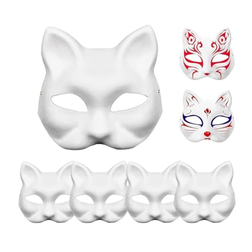 Jrhncy Katzenmaske,5Stück DIY Blank Therian mask,Masken zum Bemalen Kinder,Cat Mask Anime Handgezeichnete Graffiti Persönlichkeit Geeignet für Halloween Rollenspiele, Singles Partys,Tänze,Karneval von Jrhncy