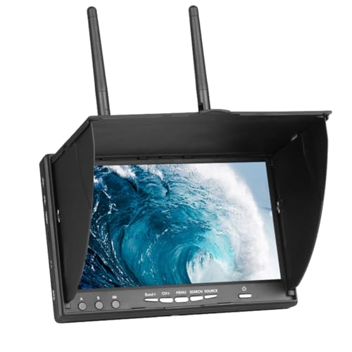 Jrifedptry 5,8 G FPV-Monitor, 7-Monitor, LCD-Bildschirm 800 X 480, 40 Kanäle, Integrierter Dual-Receiver für RC FPV-Drohne, Quadrocopter, EU-Stecker von Jrifedptry