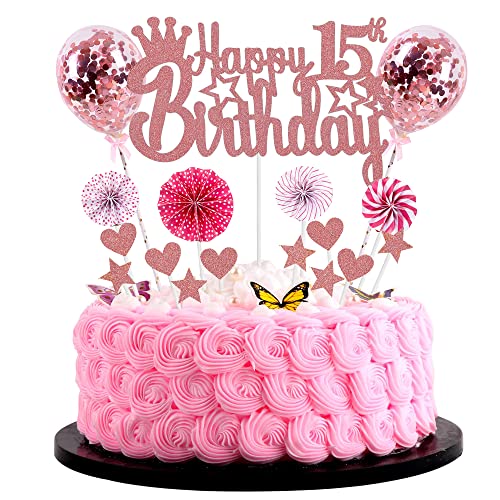 Happy 15th Birthday Tortendeko mädchen 15. Geburtstag Hello 15 Cake Topper Rosegold Kuchen Topper 15 Kuchen Deko 15 Geburtstag junge Tortendeko 15 jahre mädchen Glitter Cake Topper für 15 Geburtstag von Jrzyhi